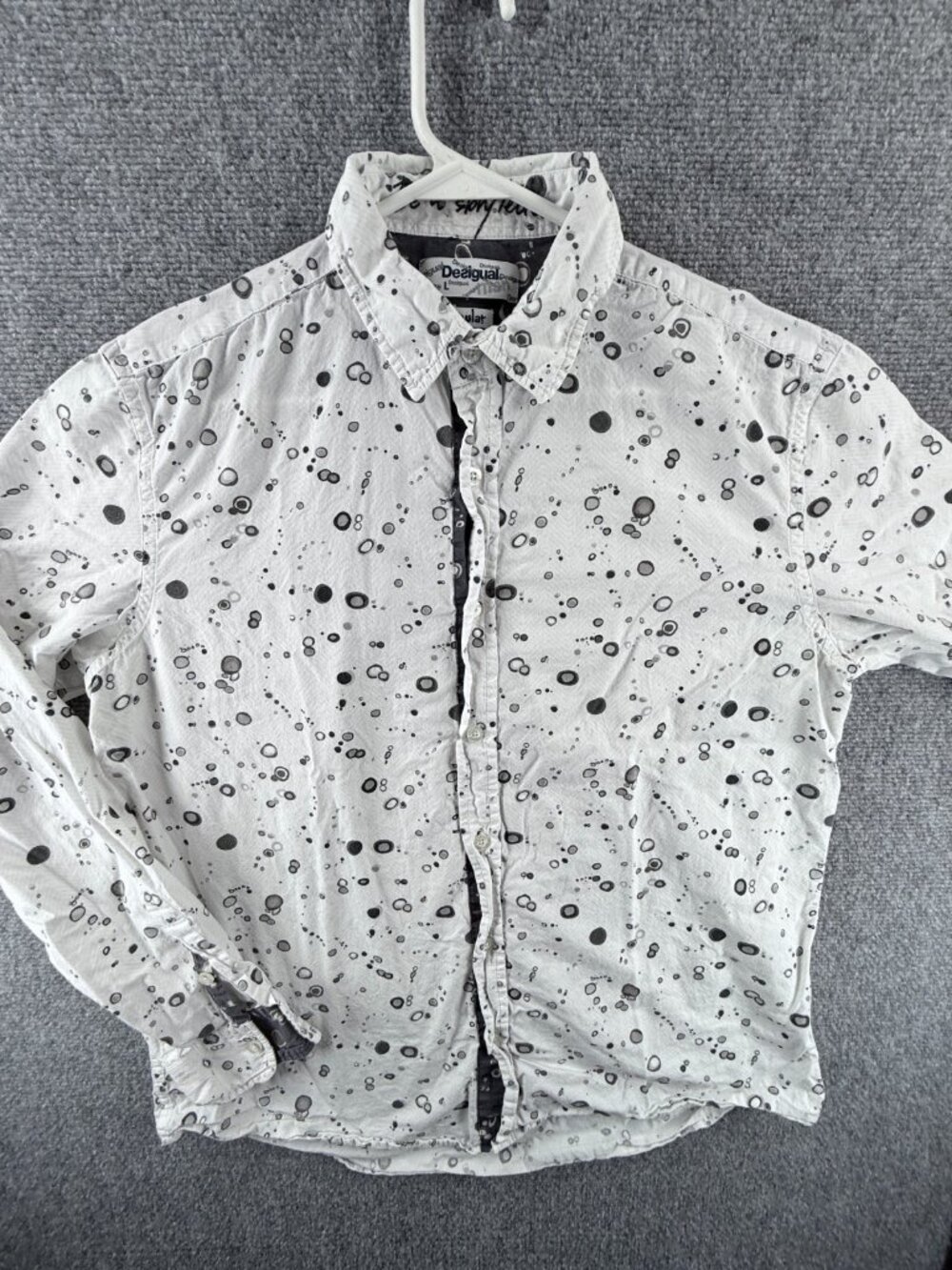 Desigual Black White Geometric Button-Down Large Shirt Men Long Sleeve Adult